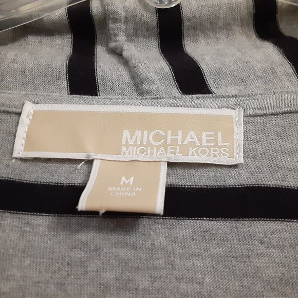 MICHAEL KORS SIZE M BLACK & GREY STRIPE CARDIGAN 3/4 SLEEVE - Picture 6 of 12